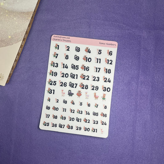 Llama Numbers Planner Sticker Sheet