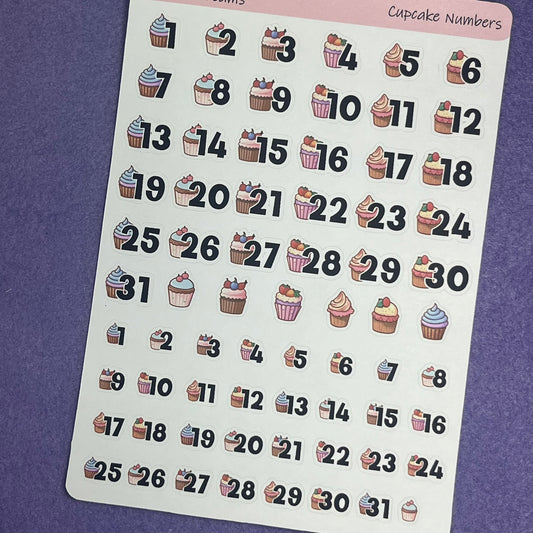 Cupcake Numbers Planner Sticker Sheet