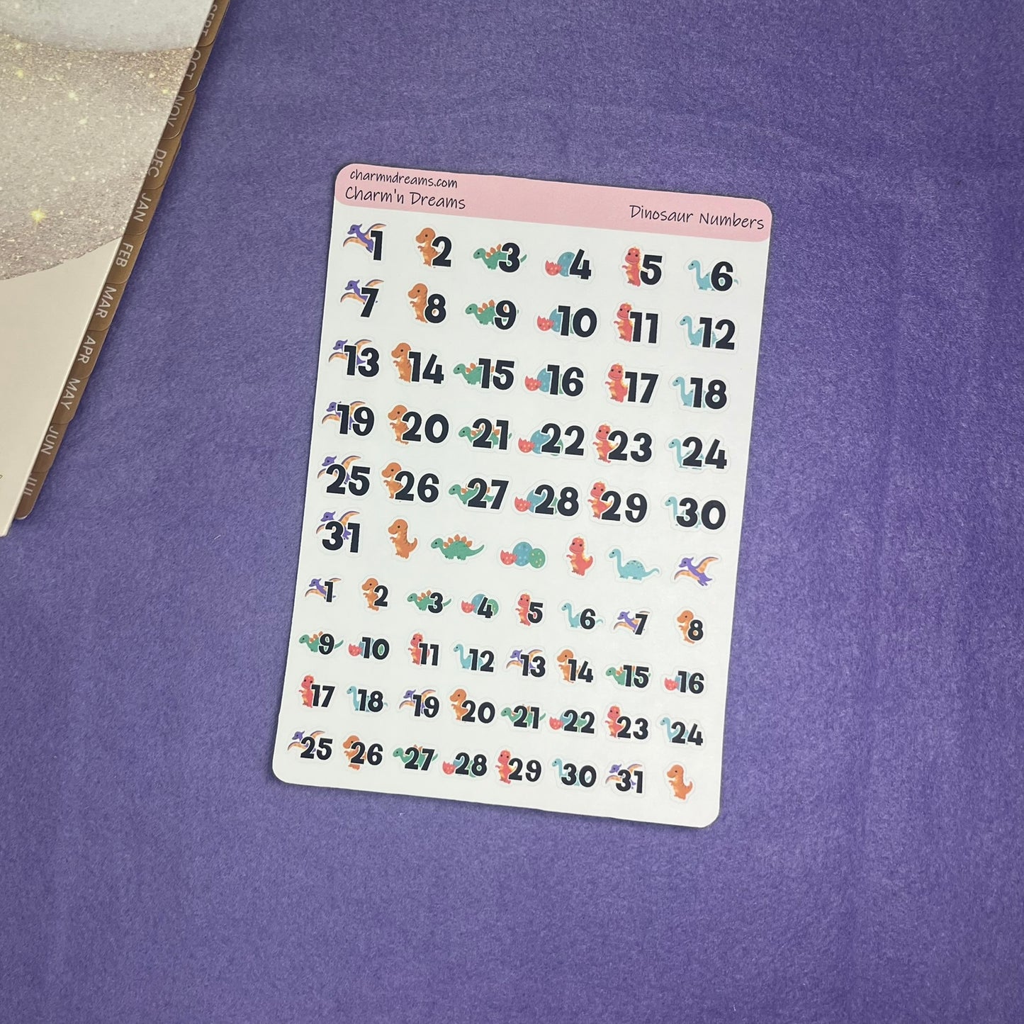 Dinosaur Numbers Planner Sticker Sheet
