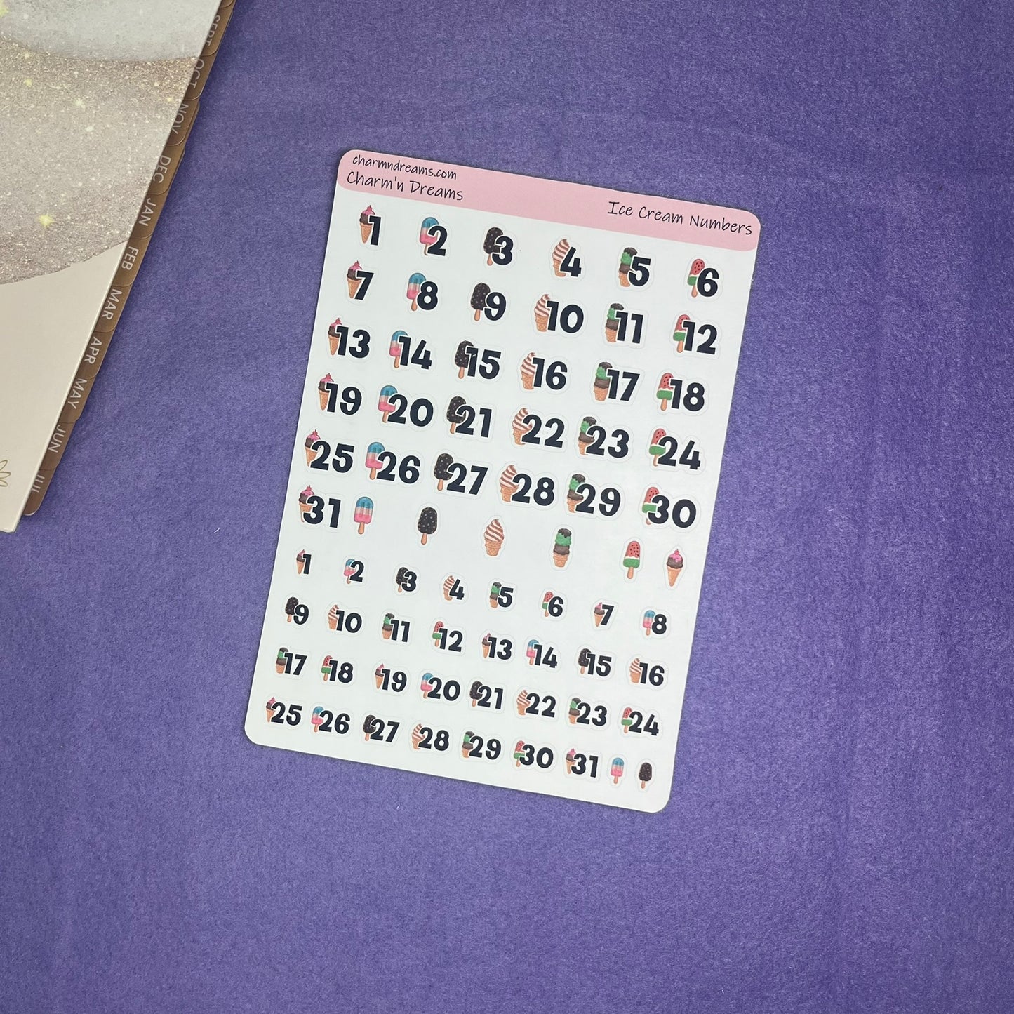 Ice Cream Numbers Planner Sticker Sheet