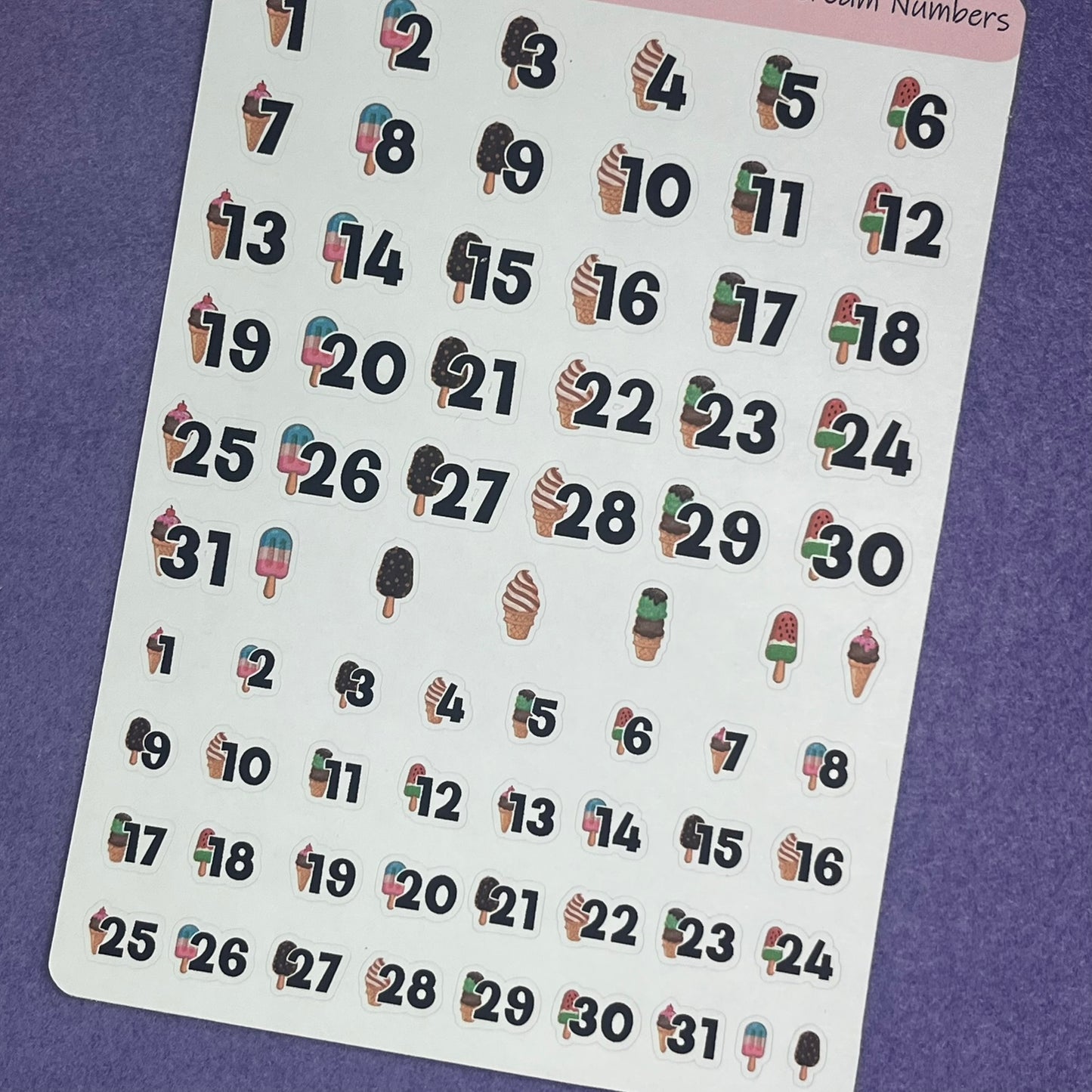 Ice Cream Numbers Planner Sticker Sheet