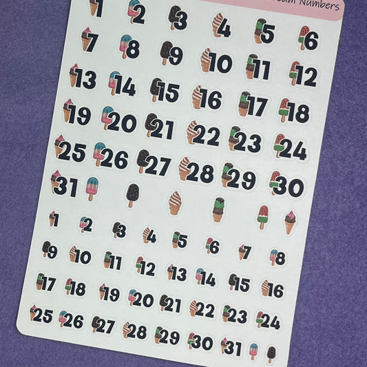 Ice Cream Numbers Planner Sticker Sheet