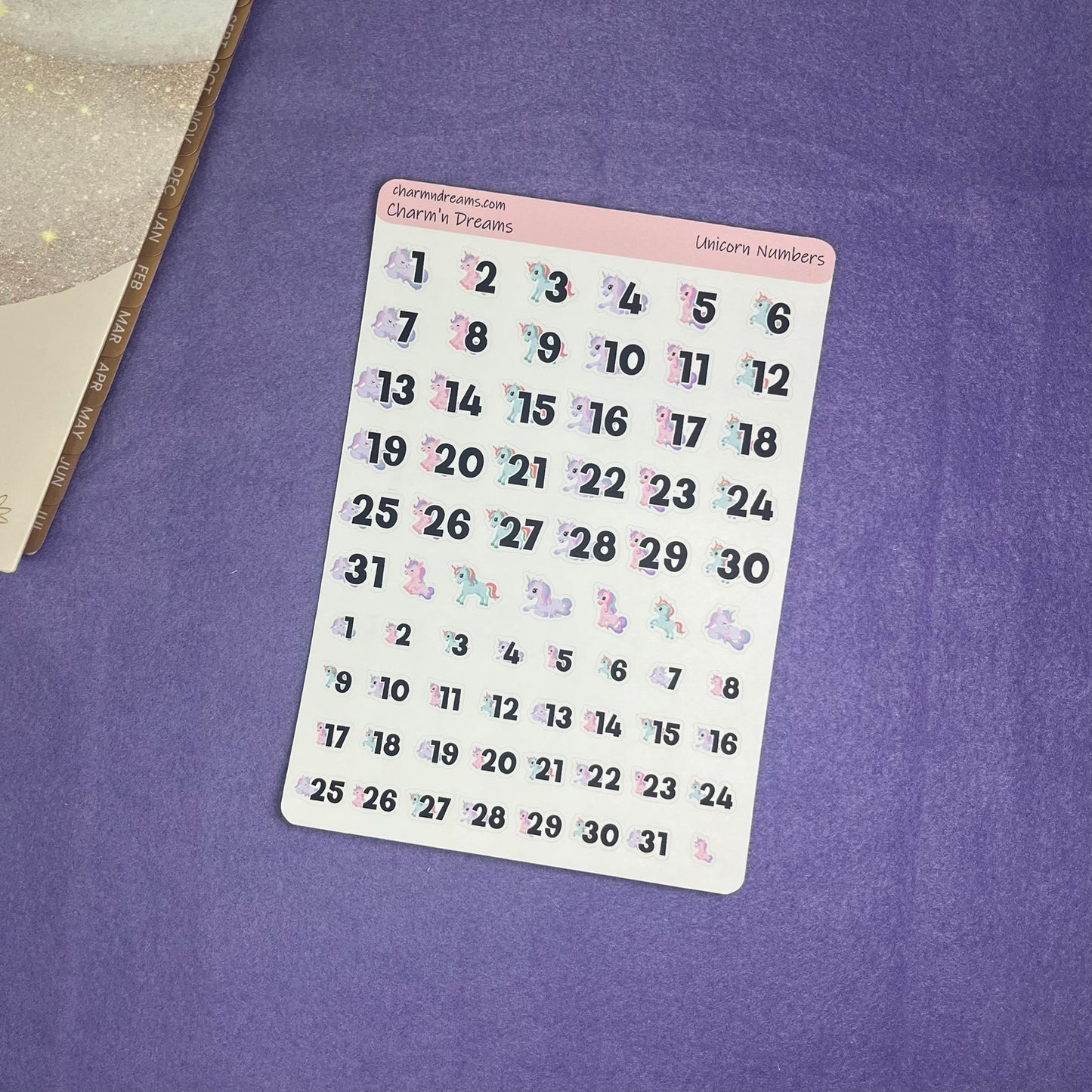 Unicorn Numbers Planner Sticker Sheet