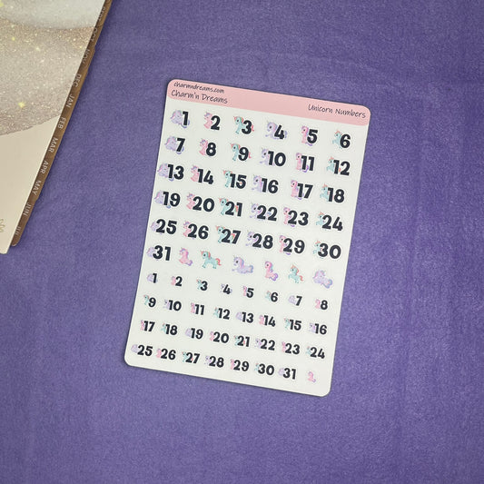 Unicorn Numbers Planner Sticker Sheet