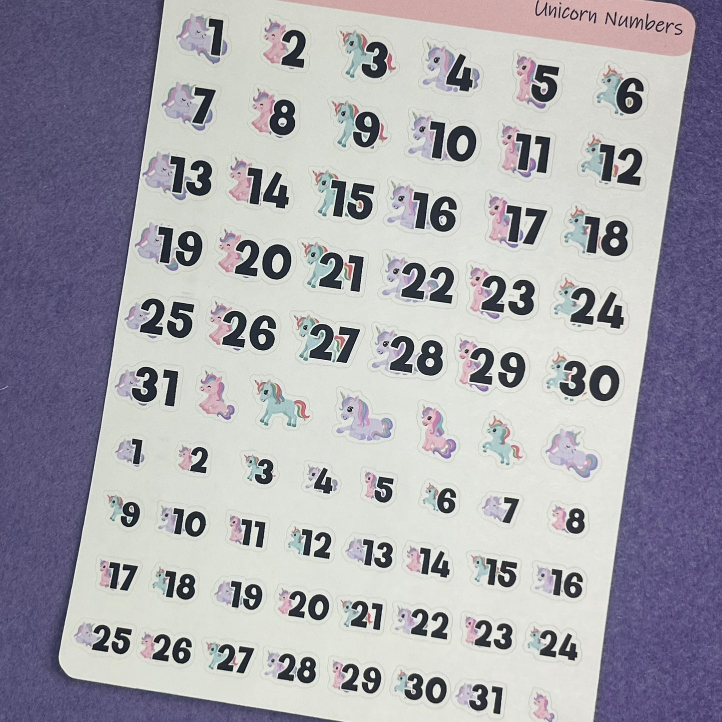 Unicorn Numbers Planner Sticker Sheet
