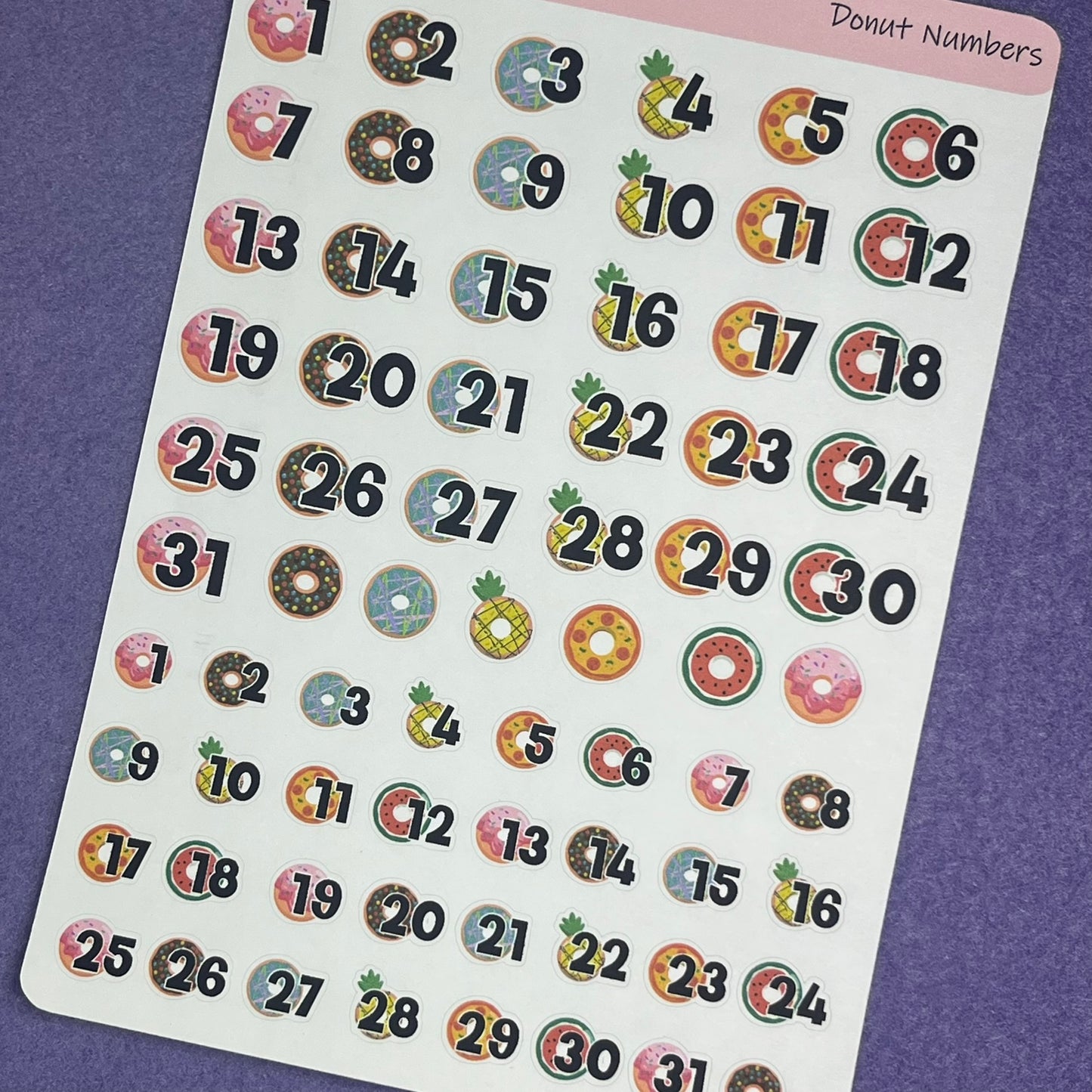 Donut Numbers Planner Sticker Sheet