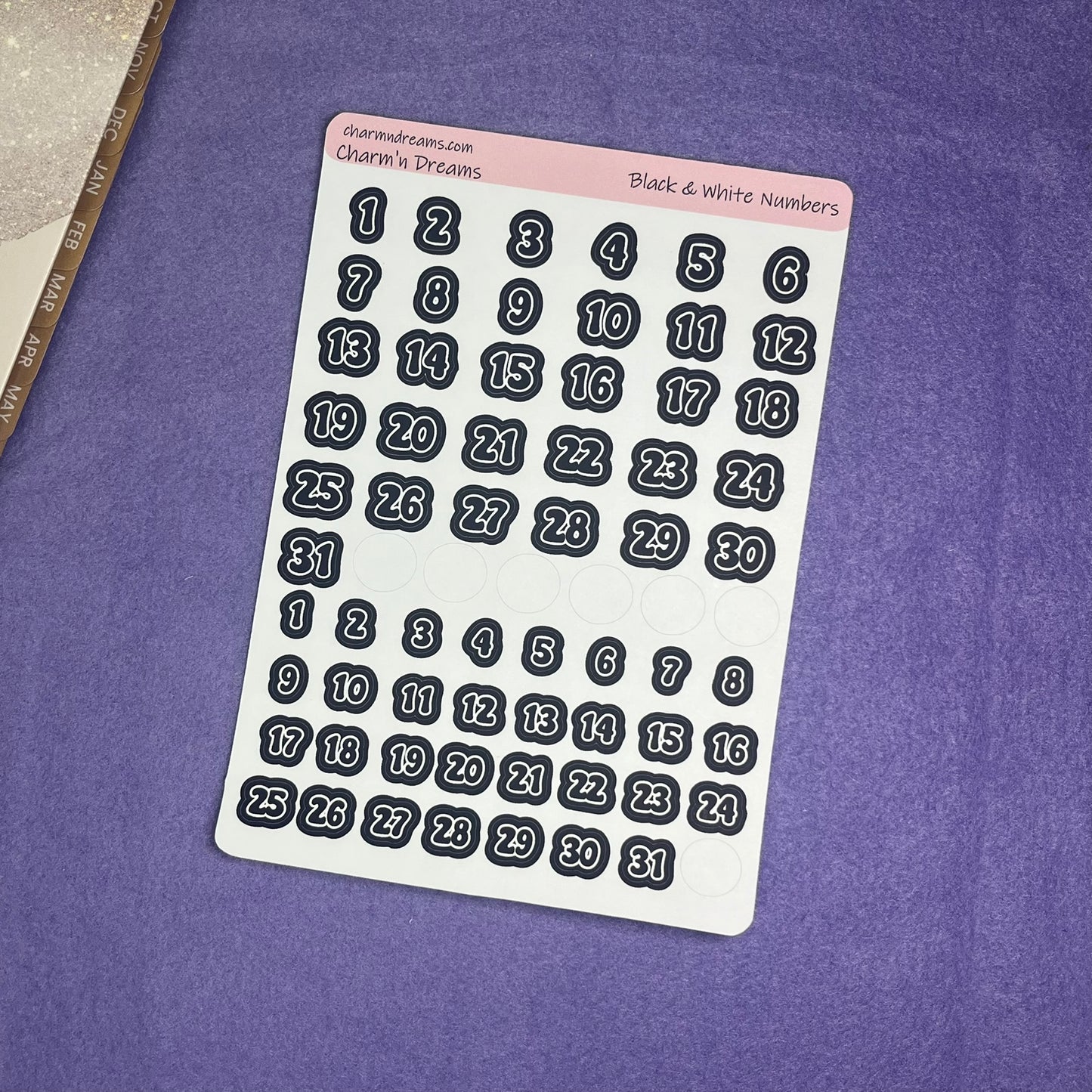 Black and White Numbers Planner Sticker Sheet