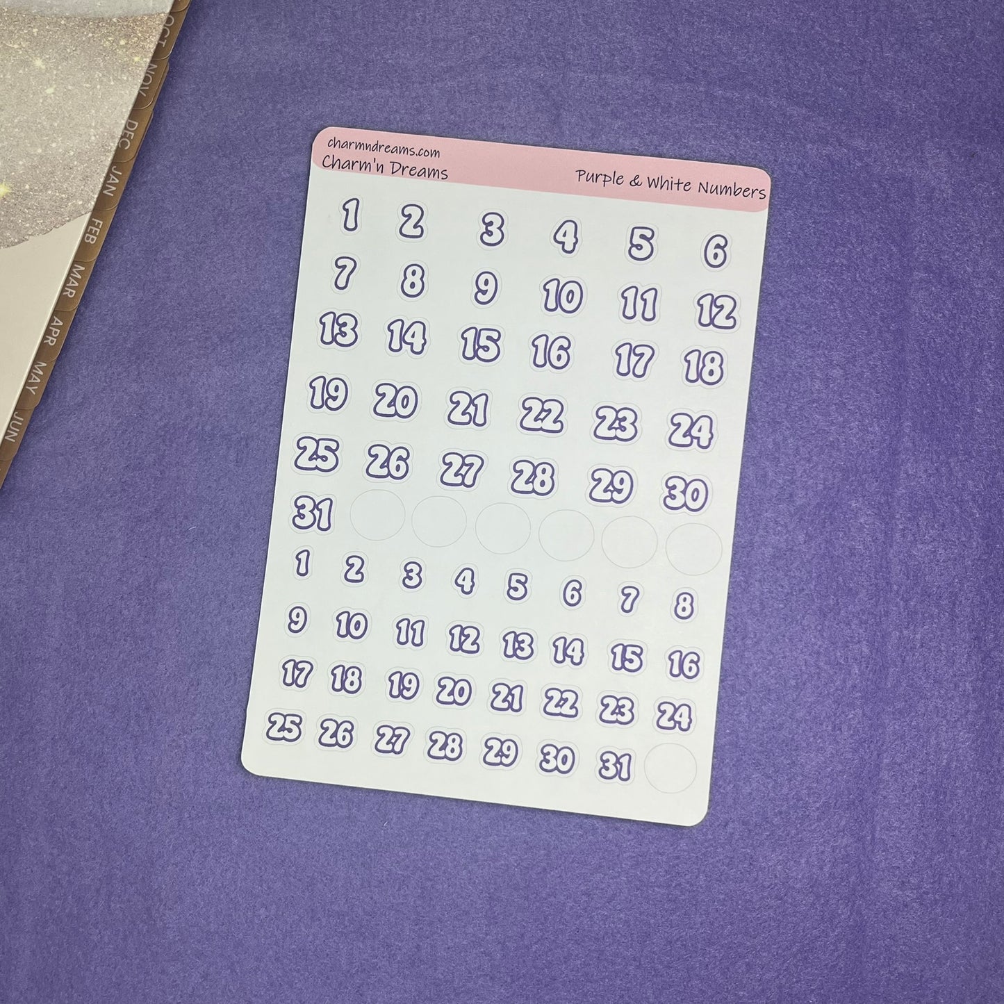 Purple Numbers Planner Sticker Sheet
