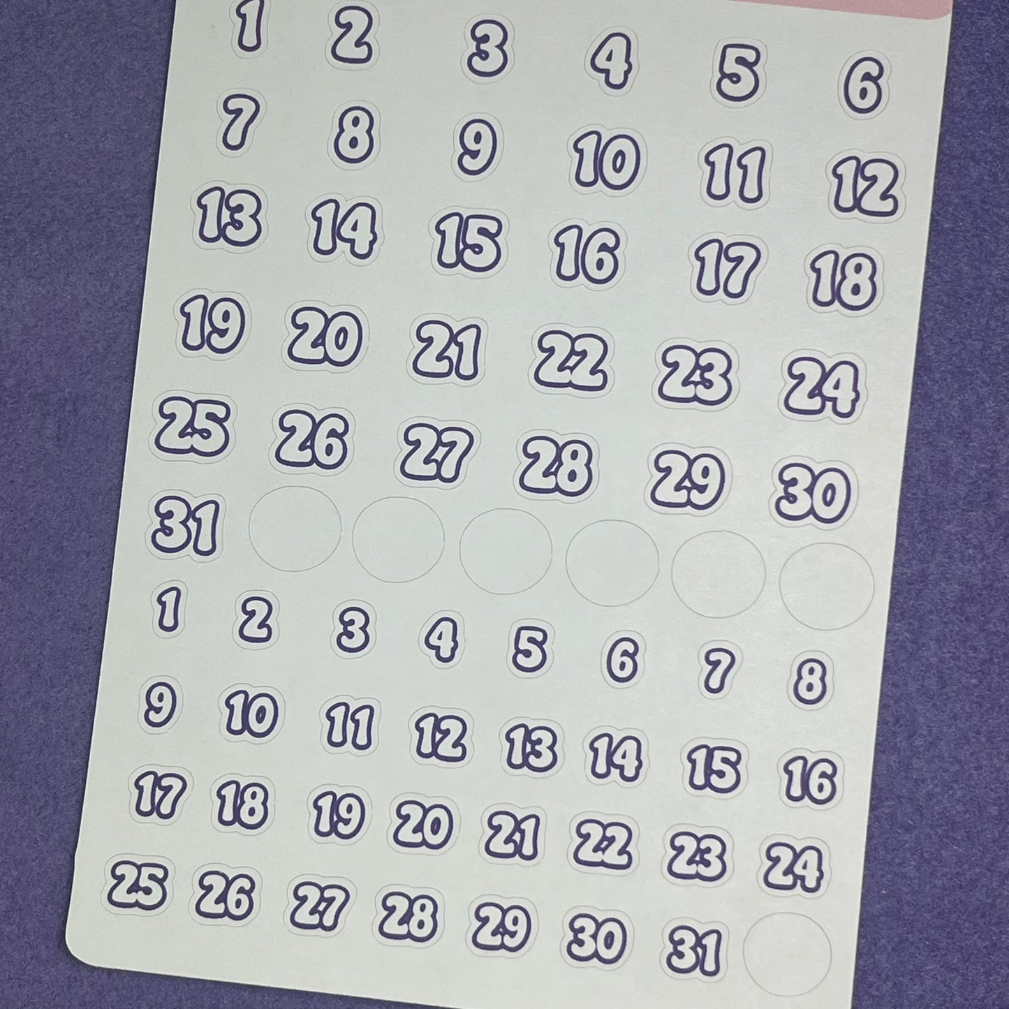 Purple Numbers Planner Sticker Sheet