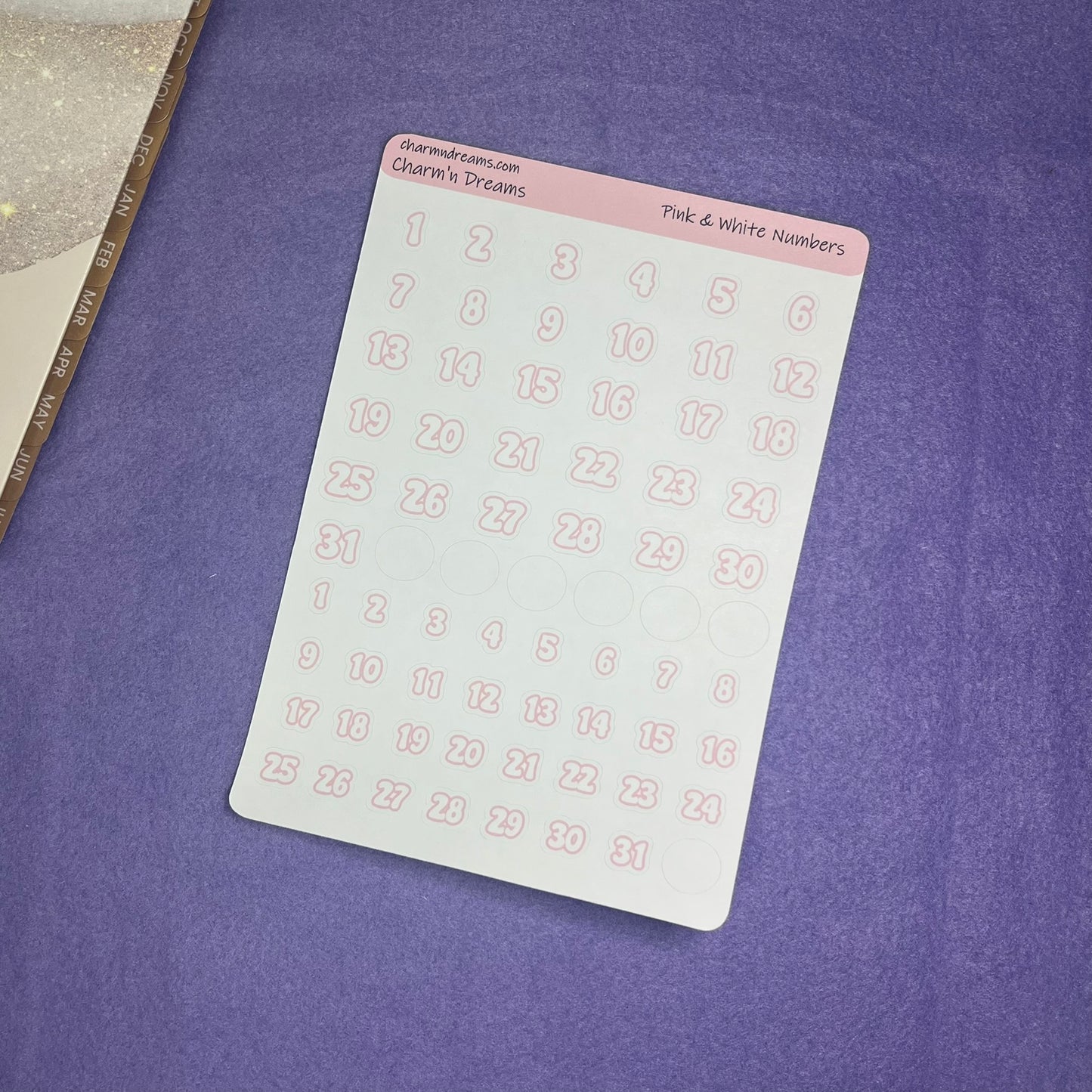 Pink Numbers Planner Sticker Sheet