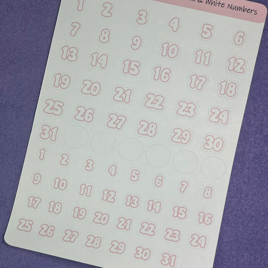 Pink Numbers Planner Sticker Sheet