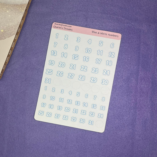 Blue Numbers Planner Sticker Sheet
