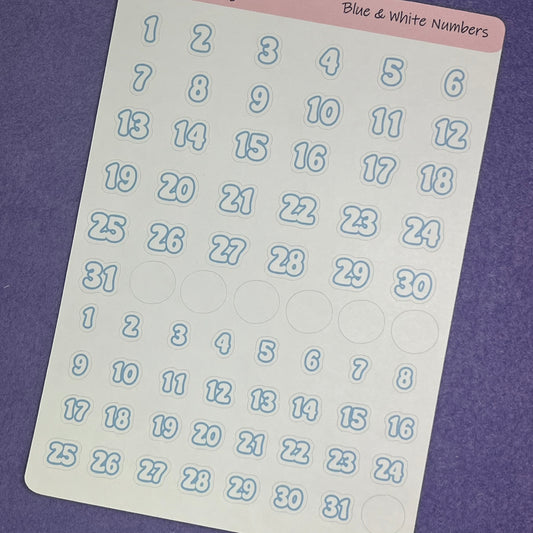 Blue Numbers Planner Sticker Sheet