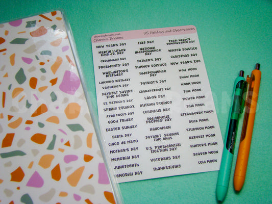 U.S. Holidays and Full Monn Phases Paper Planner Stickers