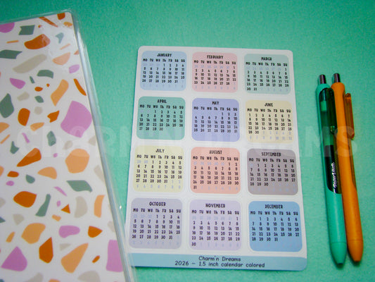 2026 - 1.5" Colorful Calendar Functional Sticker Sheet