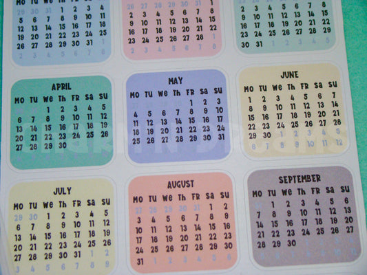 2026 - 1.5" Colorful Calendar Functional Sticker Sheet