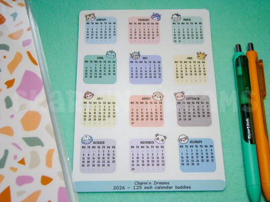 2026 - 1.25" Buddies Calendar Functional Sticker Sheet