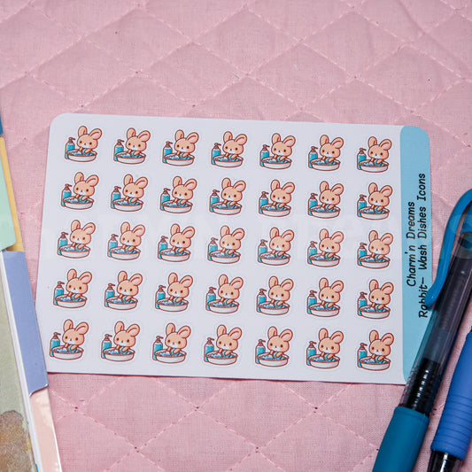 Rabbit Wash Dishes Icon Planner Stickers