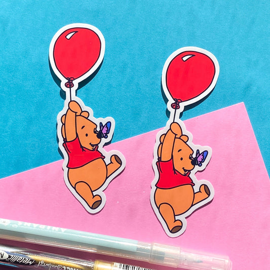 Pooh-balloon sticker, bear with balloon sticker -weatherproof sticker- theBEARaccessories