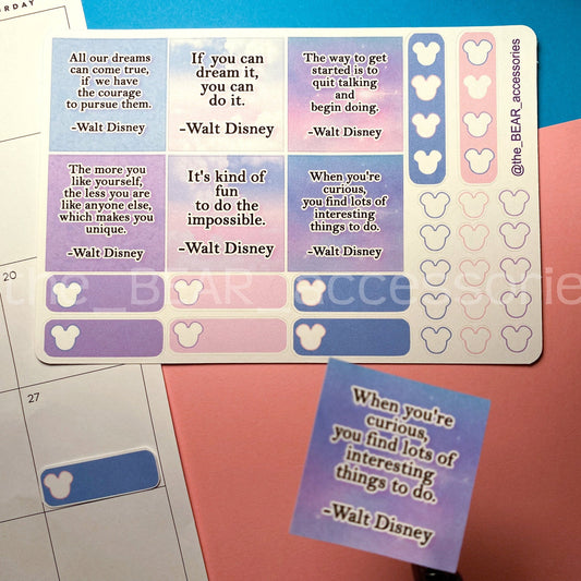 Walt Quotes planner stickers- paper stickers- box stickers -planner spread set - The BEAR Accessories