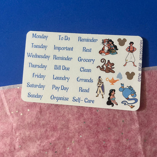 Aladdin mini weekly sticker spread paper planner accent stickers- Alladin week planner stickers- theBEARaccessories