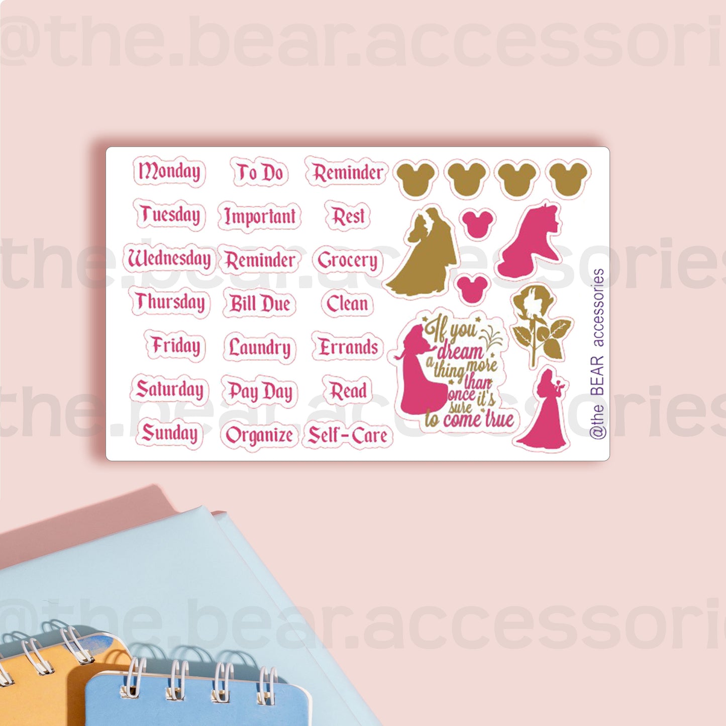 Aurora mini weekly sticker spread paper planner accent stickers- Sleeping Beauty week planner stickers- theBEARaccessories