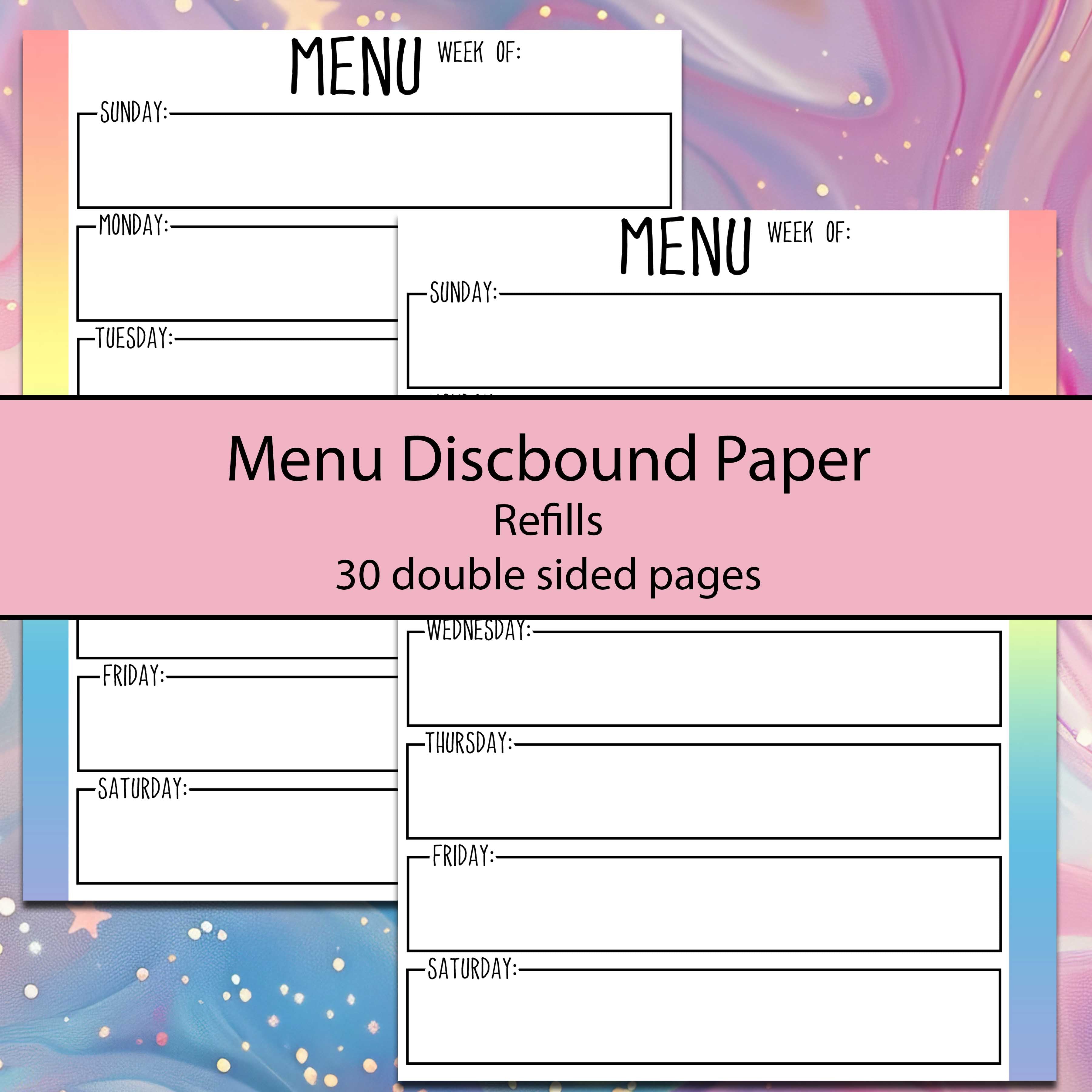 Rainbow Menu Discbound Refill Sheets - Multiple Sizes – Charm'n Dreams